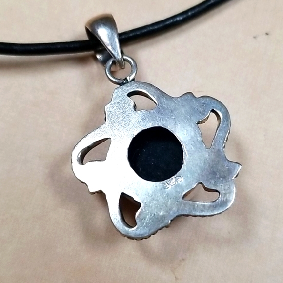 Vintage Onyx 925 Sterling Silver Leather Cord Pendant Necklace - Picture 7 of 15